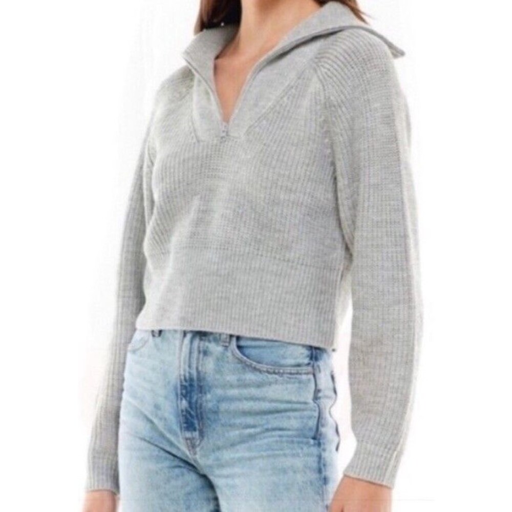 WAYF Knit 3/4 Zip Sweater Medium Gray Quarter Zip Knit Pullover Collared